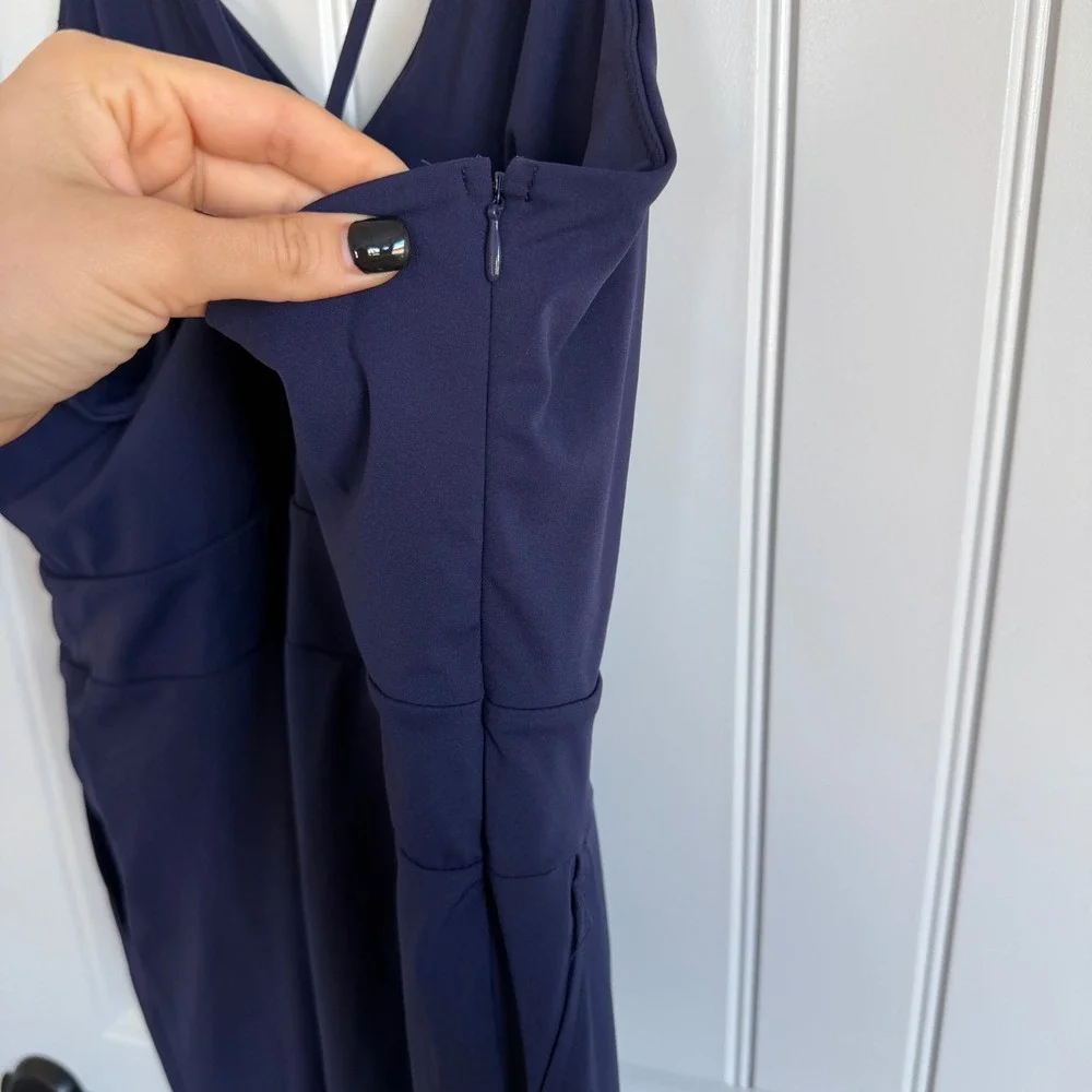 Halara Breezeful Backless Side Zipper Wide Leg Quick Dry Jumpsuit Large NWT Navy - Picture 7 of 7